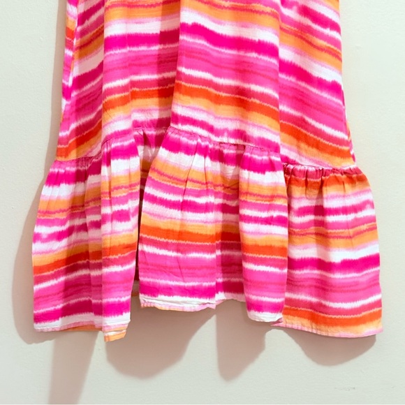4/$10🎄Joe Fresh Pink Orange Tie Dye Striped Sheath Dress Drop Waist Ruffle - Picture 5 of 11